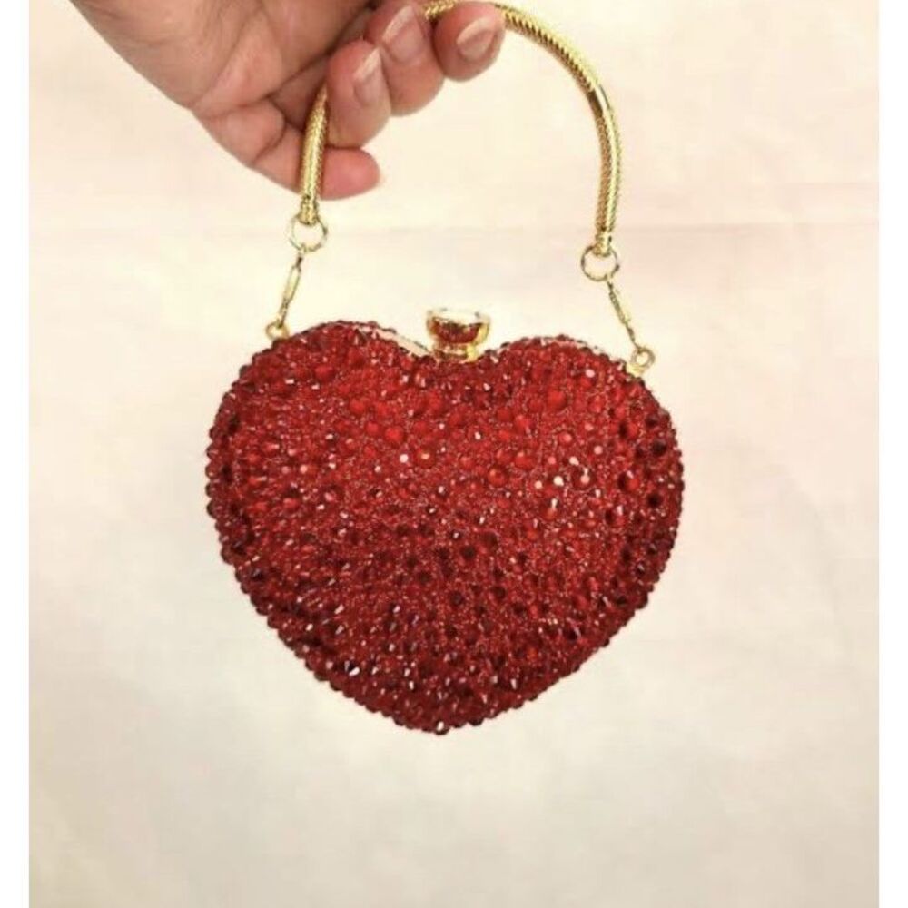 RAMLA Heart Shaped  Clutch Purse Jeweled Purses Rhinestone Bag for Women